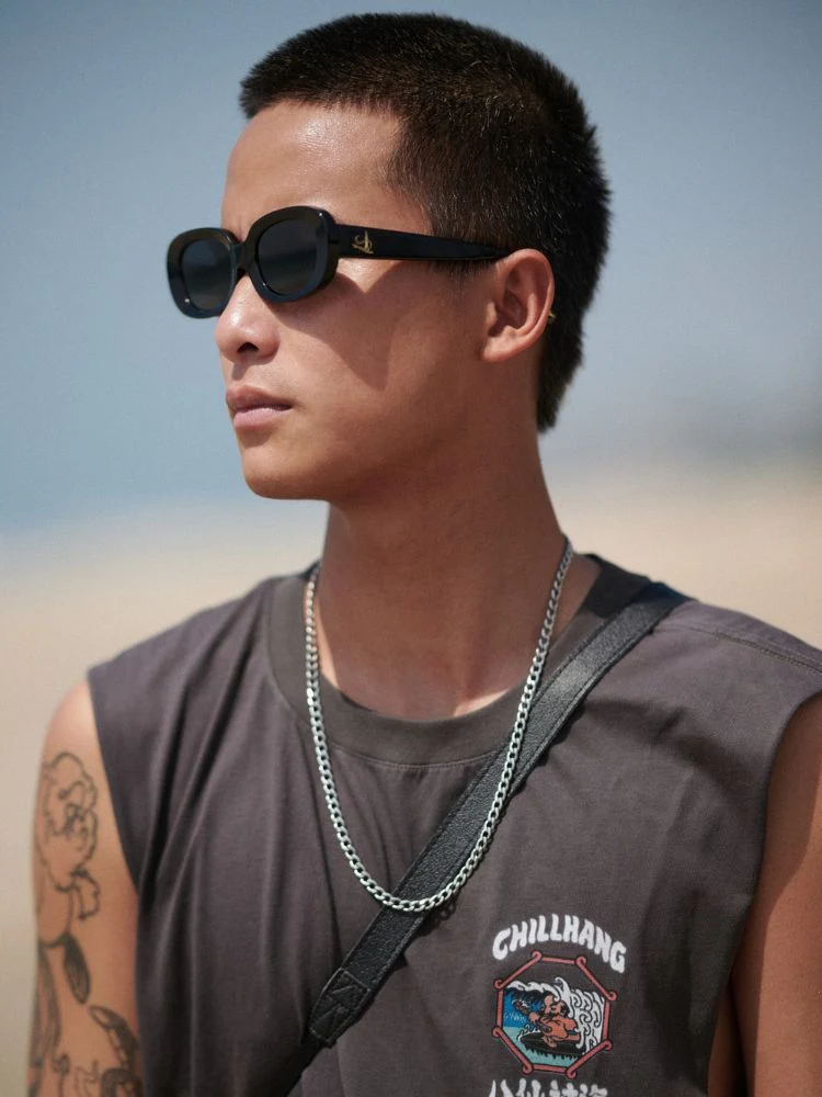 CHILLHANG Oval Island Style Sunglasses - Black Frame - Image 9