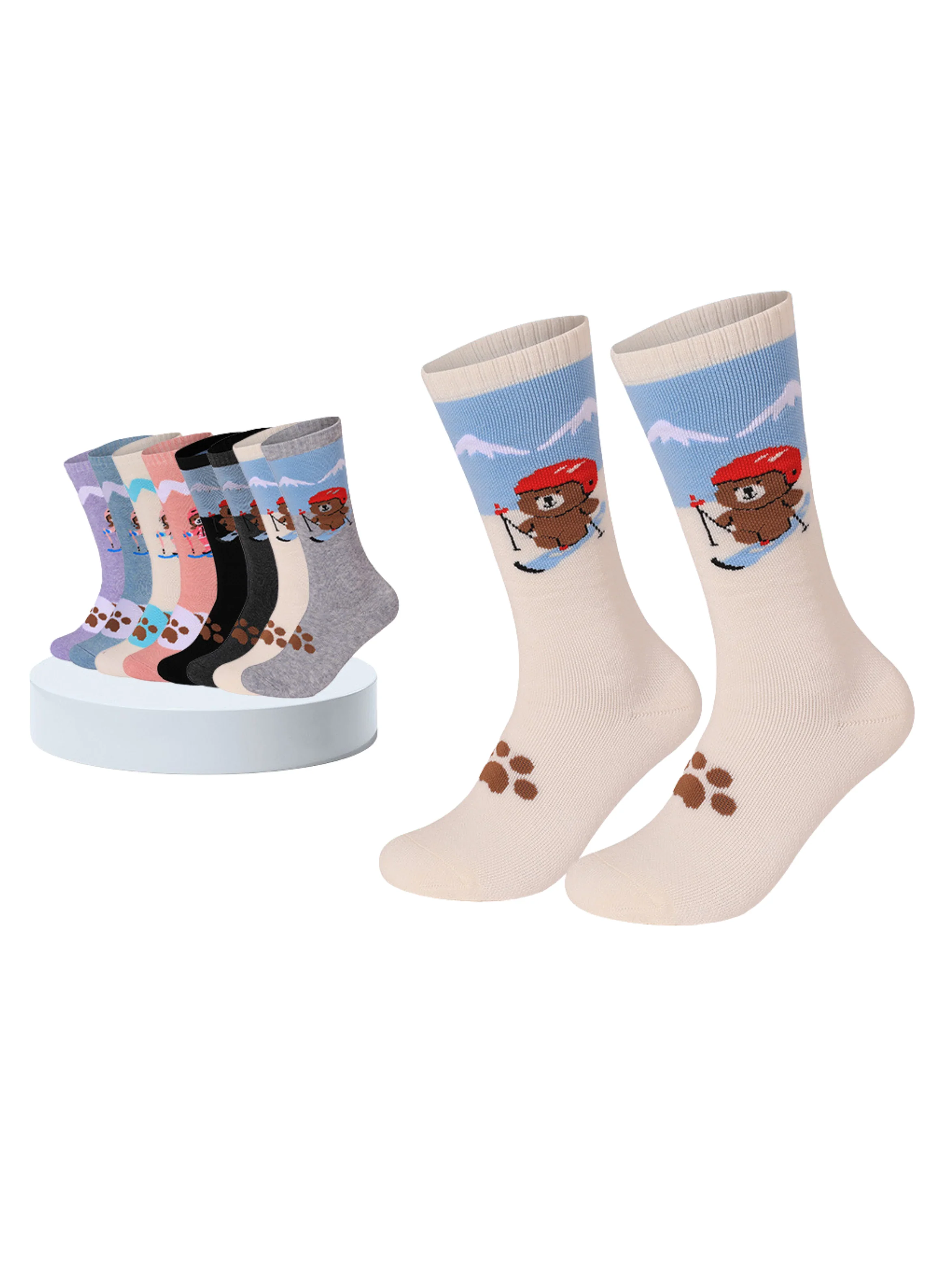 High Performance Kids Bear Pattern Ski Socks - Image 3
