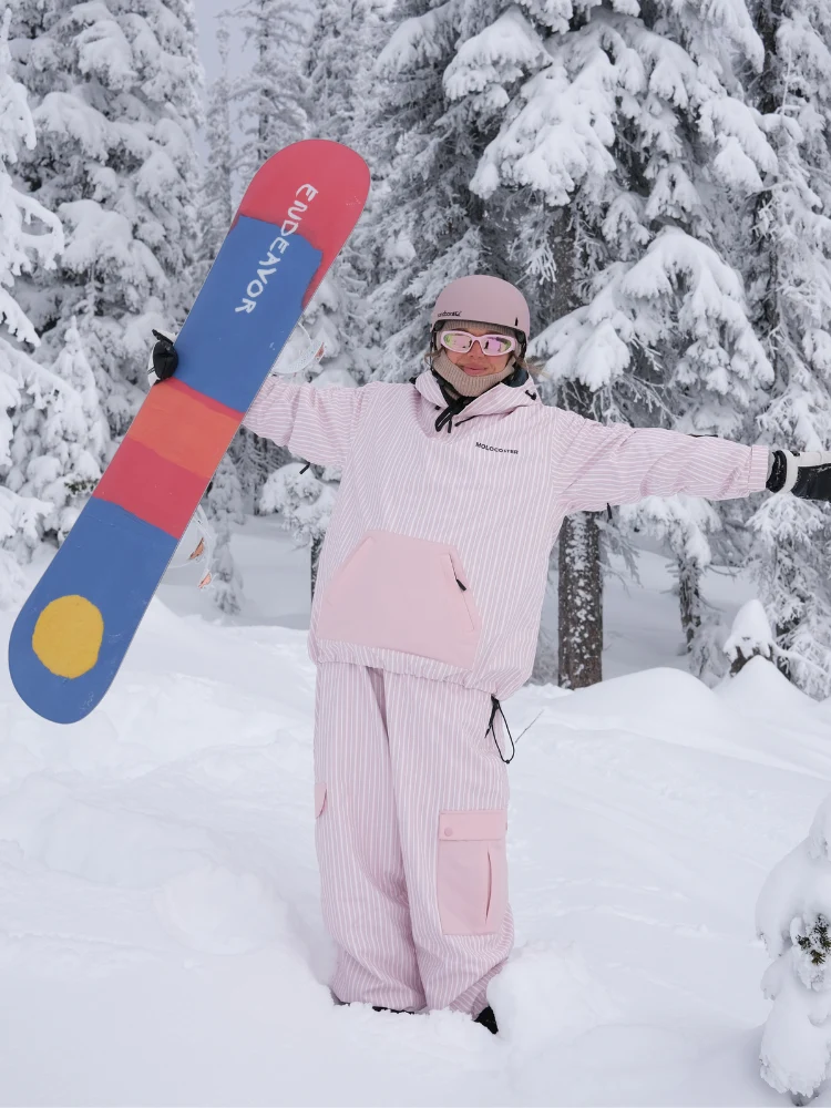 Molocoster 3L Striped Fleece Snow Bibs - Unisex
