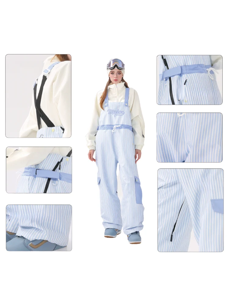 Molocoster 3L Striped Fleece Snow Bibs - Unisex - Image 14