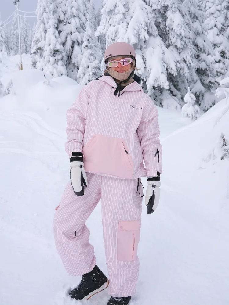 Molocoster 3L Striped Fleece Snow Bibs - Unisex - Image 2