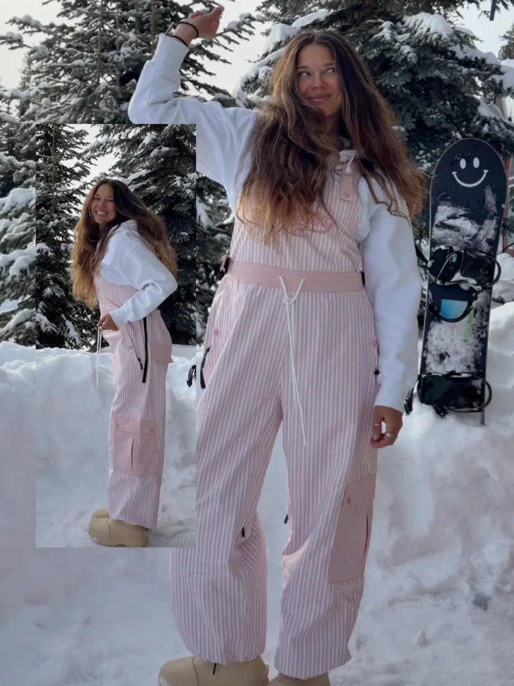 Molocoster 3L Striped Fleece Snow Bibs - Unisex - Image 3