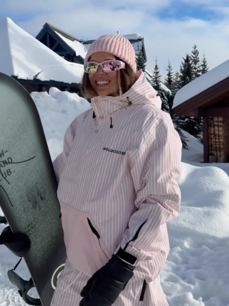 Molocoster 3L Striped Fleece Snow Bibs - Unisex - Image 4